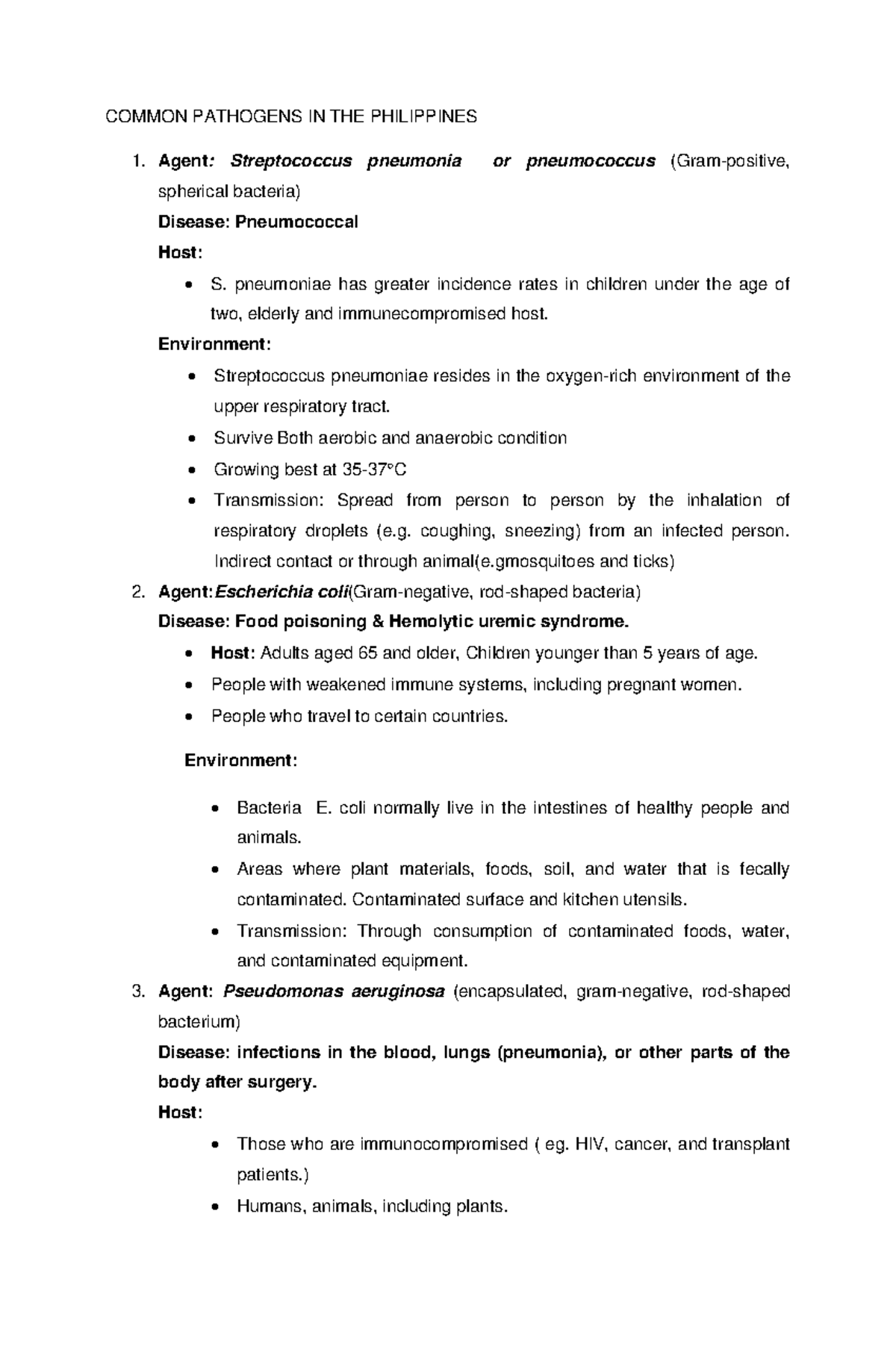 Study-Pathogens - Lecture Notes on Pathogens - COMMON PATHOGENS IN THE ...