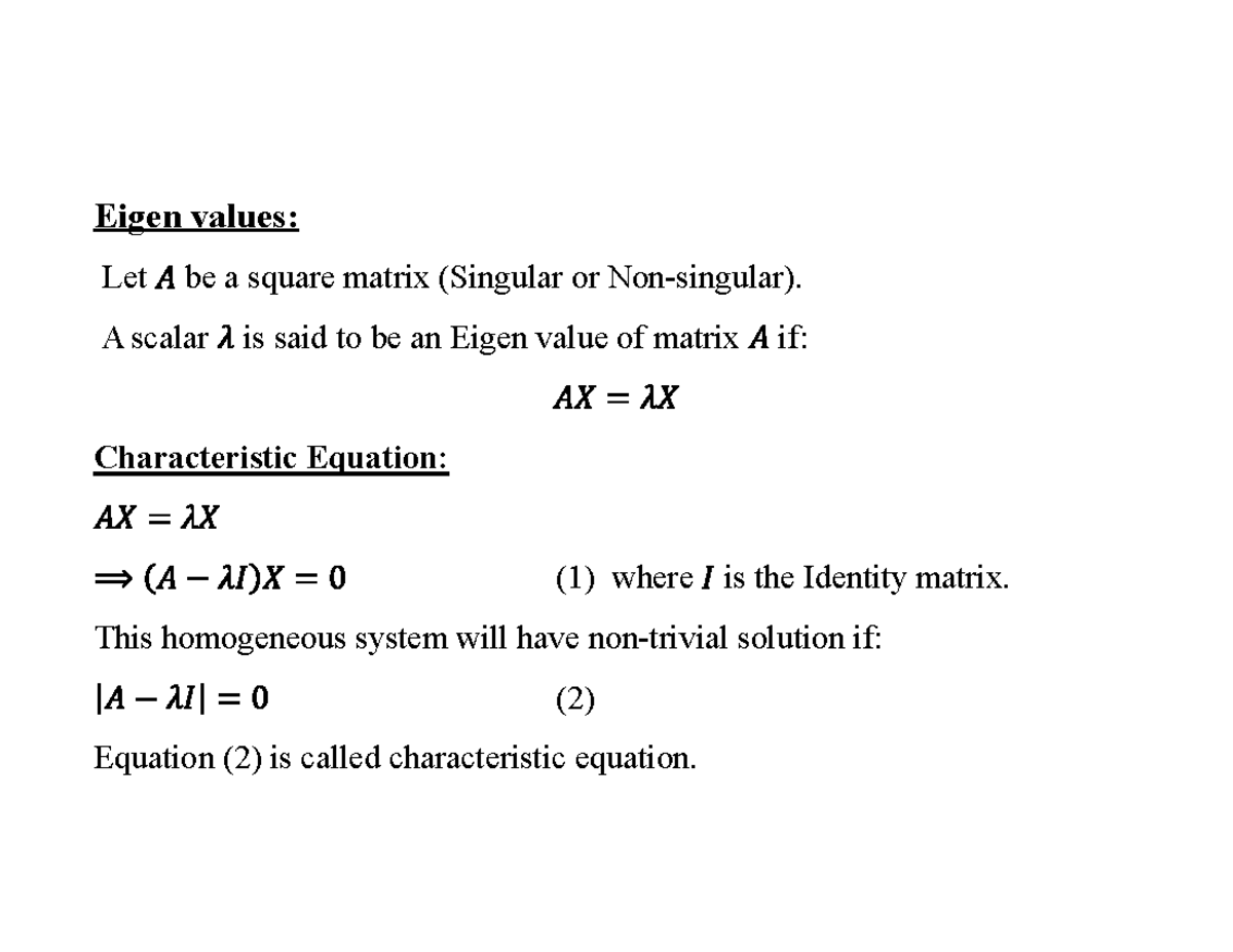 Lecture 5-6 15730 Lecture 5-6 - Eigen values: Let be a square matrix ...