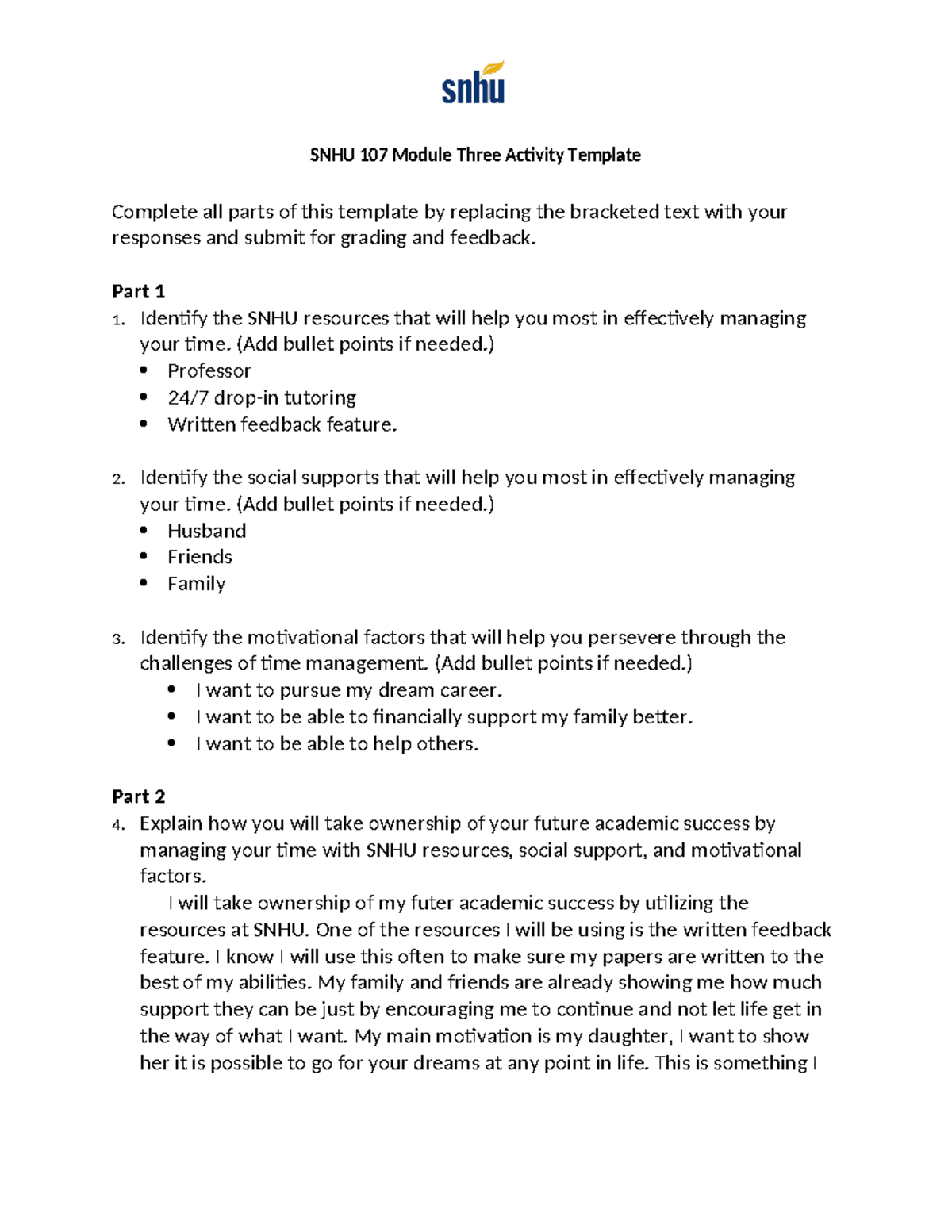 SNHU 107 Module 3 Activity - SNHU 107 Module Three Activity Template ...