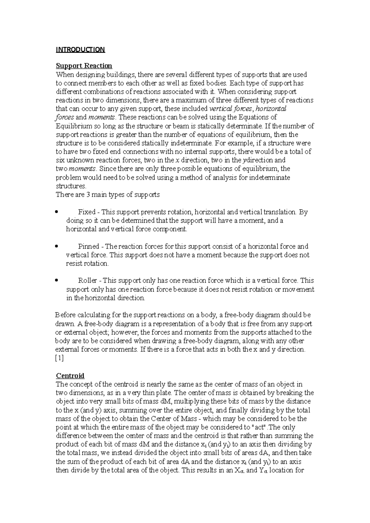 Introduction 2 - Grade: B - INTRODUCTION Support Reaction When ...