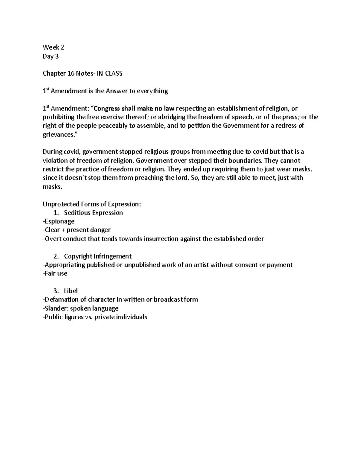 Chapter 16- in class - Week 2 Day 3 Chapter 16 Notes- IN CLASS 1 st ...