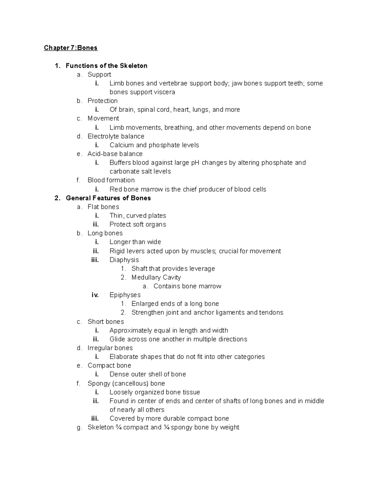 Chapter 7 Bones - Lecture notes 7 - Chapter 7:Bones 1. Functions of the ...