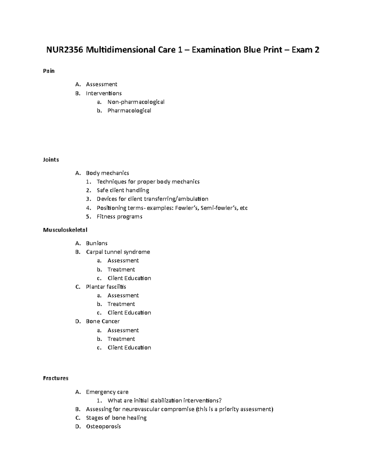 Exam Blueprint Revised Nur Multidimensional Care