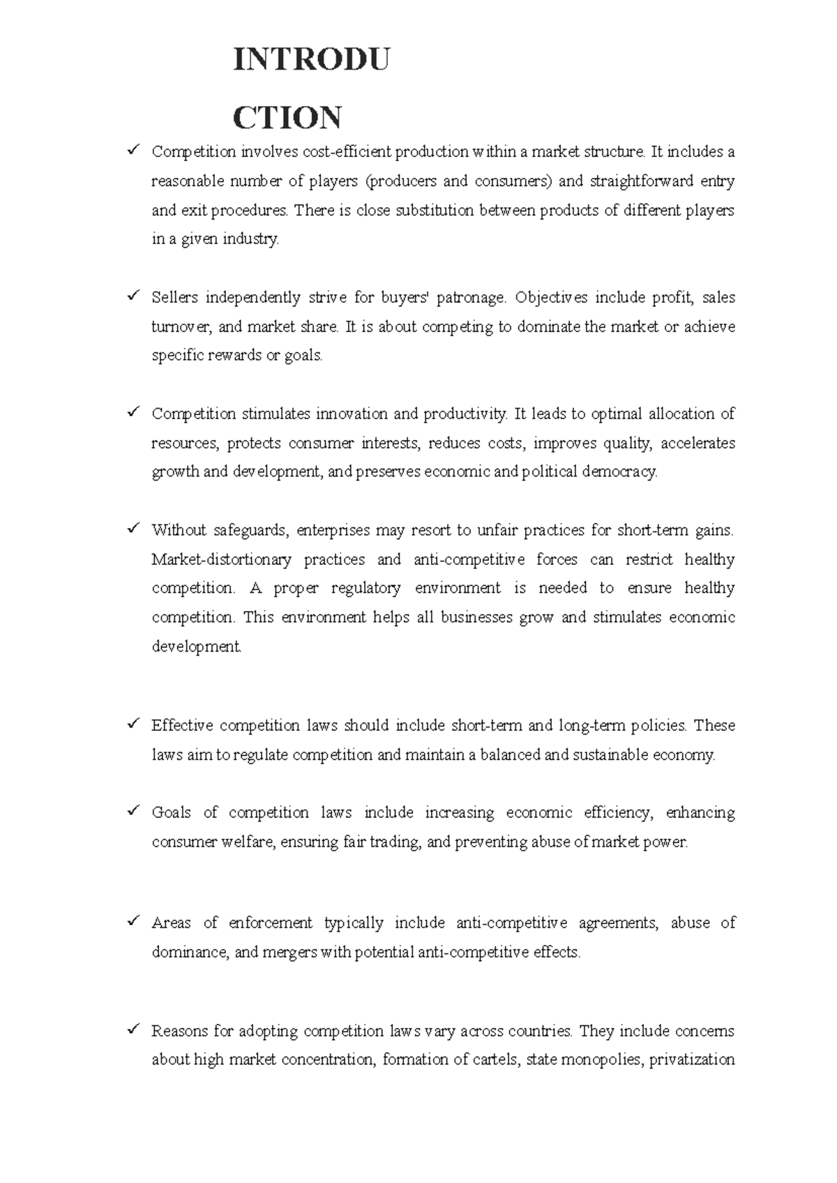 Lecture 1 Notes - Competition involves cost-efficient production within ...