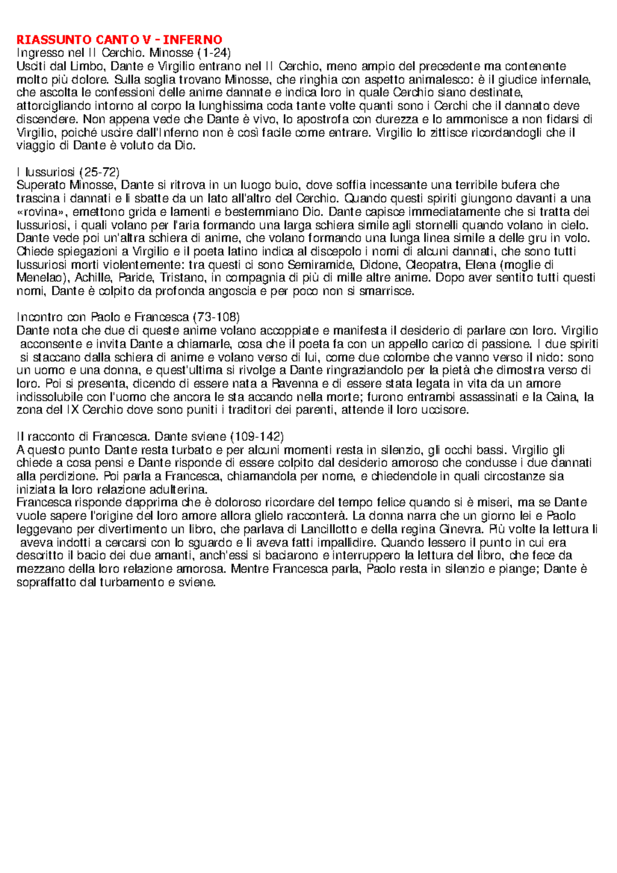 Riassunto Canto V Inferno RIASSUNTO CANTO V INFERNO Ingresso nel