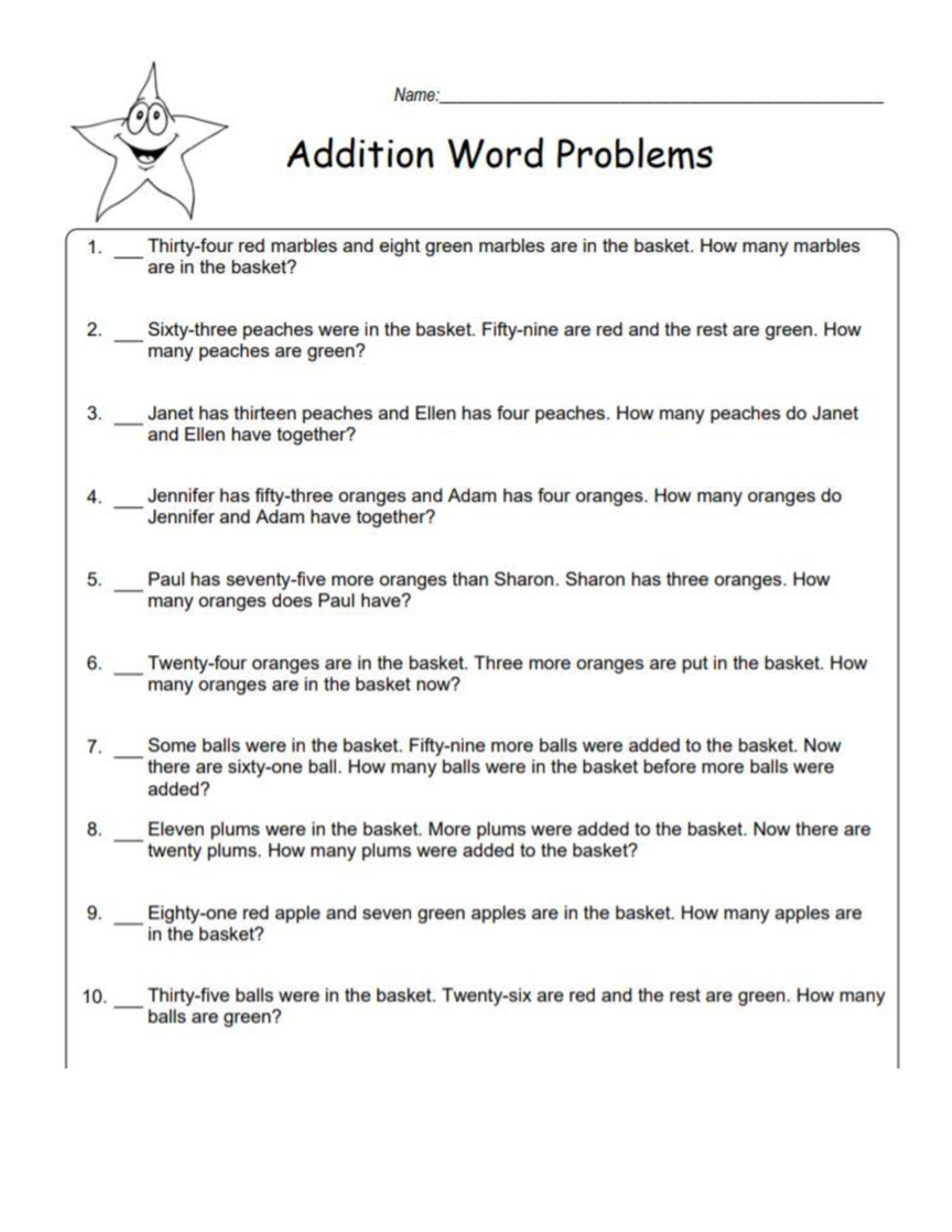Grade 3 Word Problem Worksheets - AB English Language - Studocu