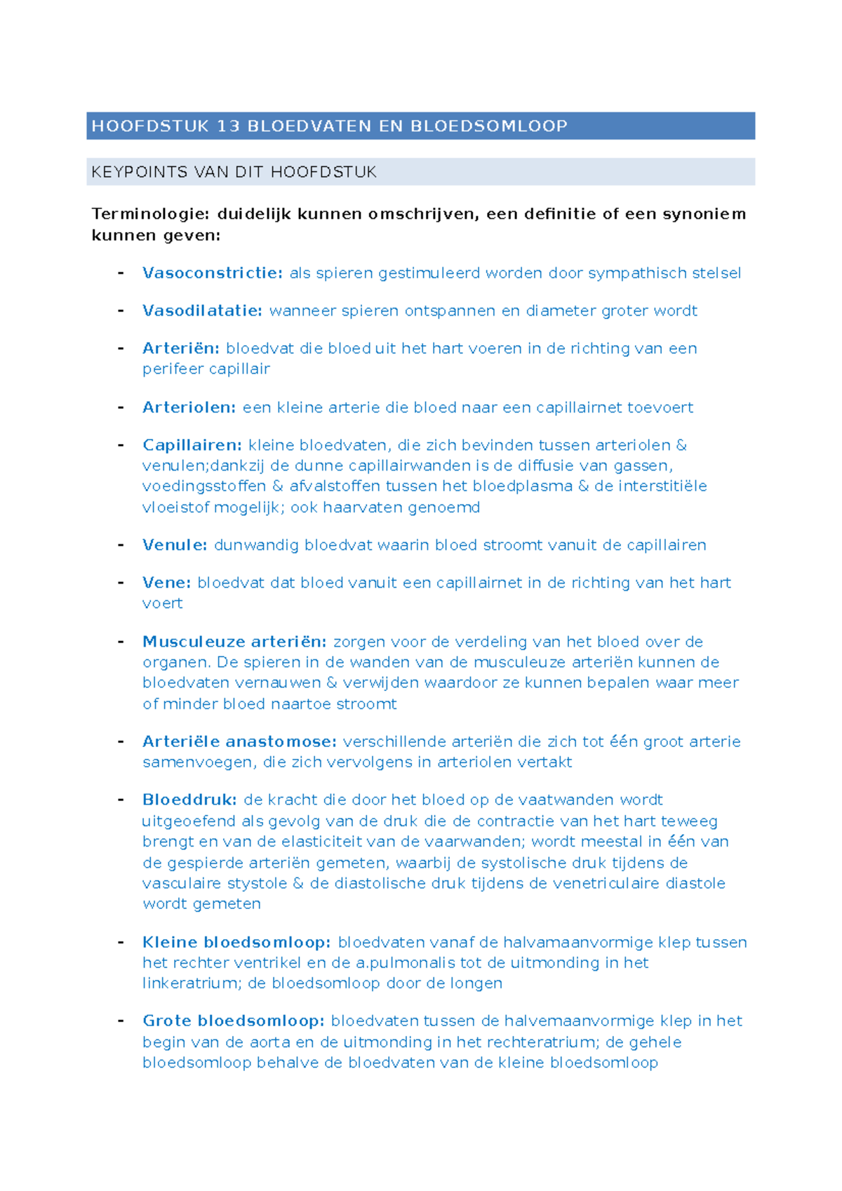 13 Key-points Bloedvaten En Bloedsomloop - Anatomie En Fysiologie ...