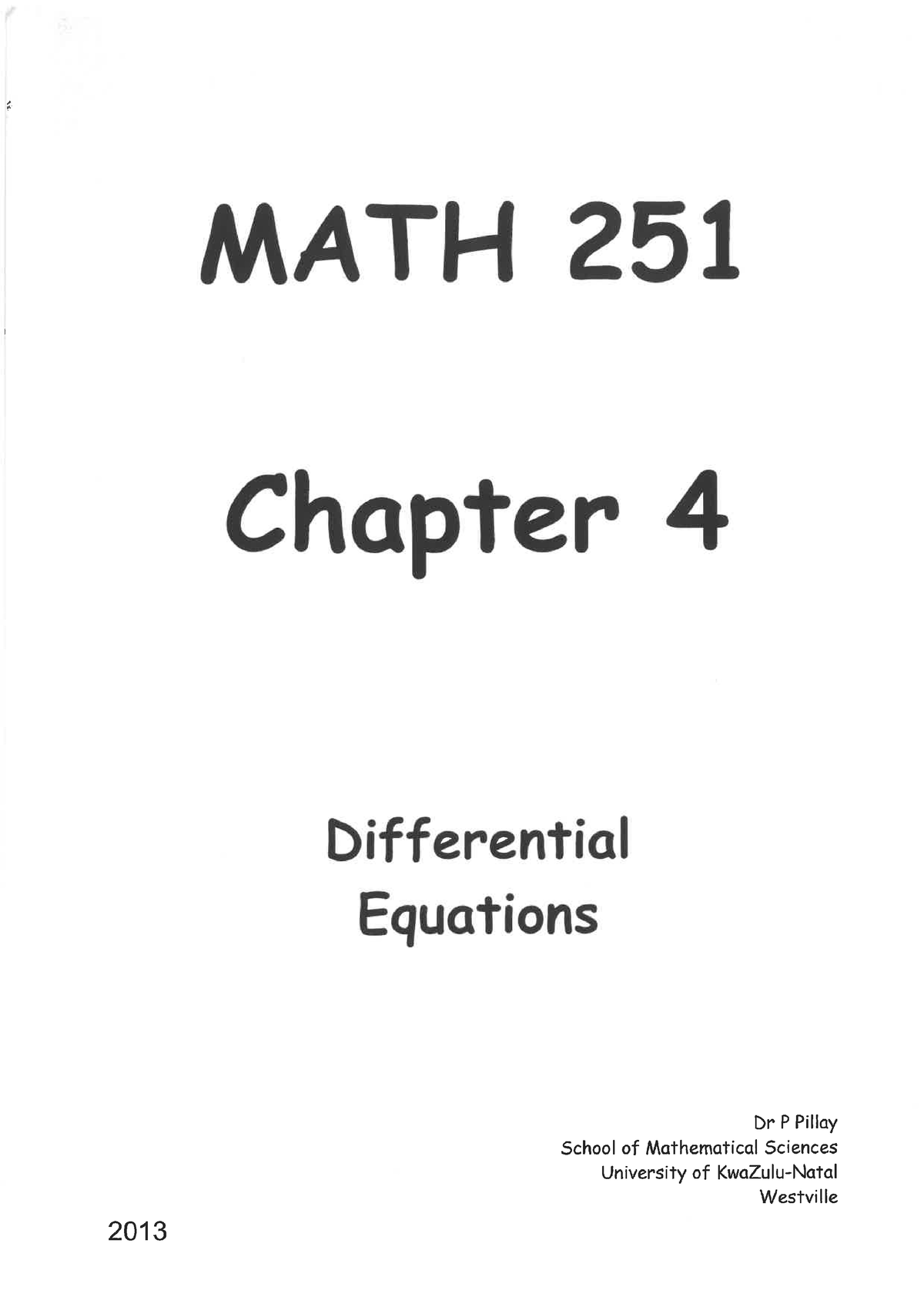 Chapter 4 Differential Equations - MATH212 - UKZN - Studocu