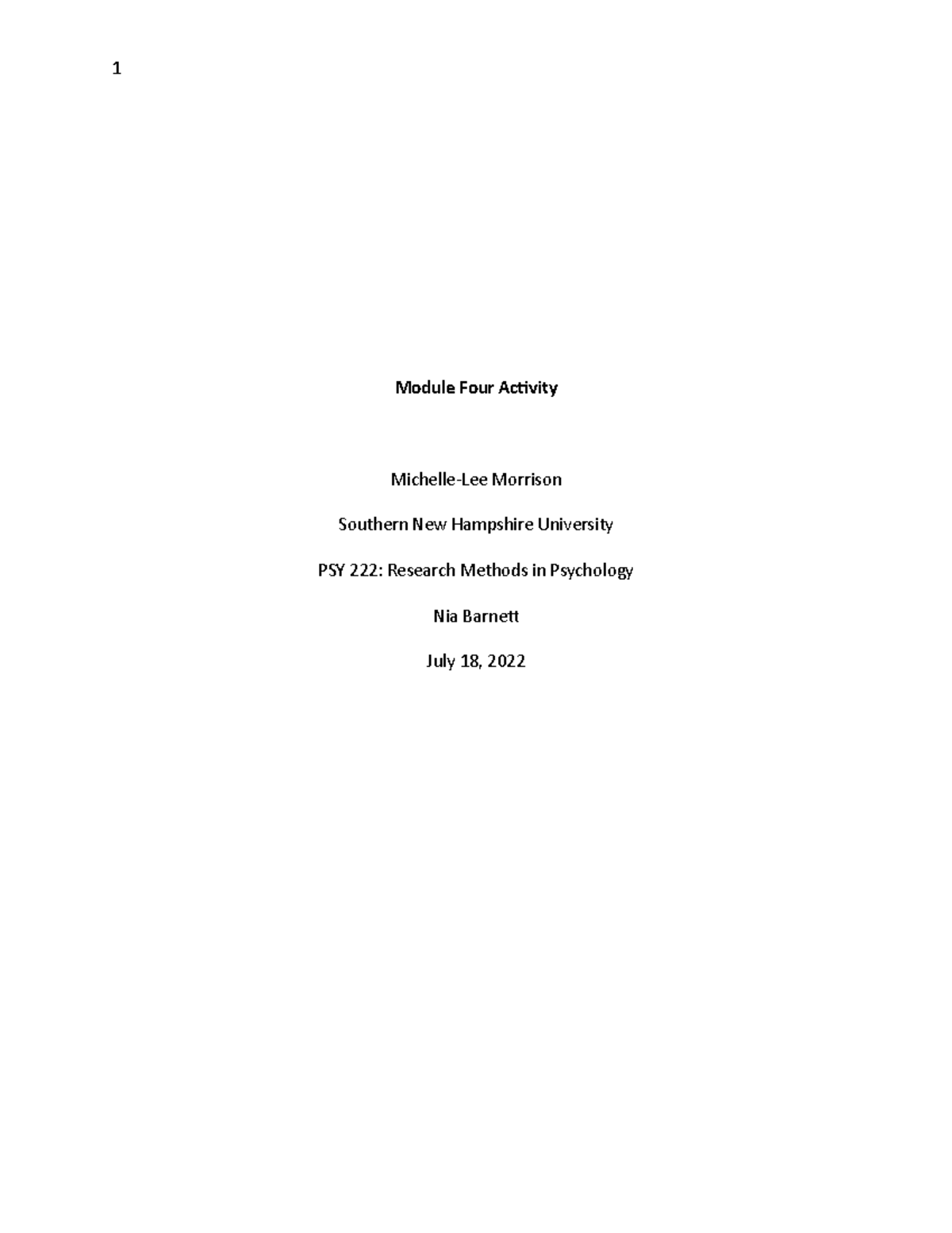 PSY222 Module Four Activity - Module Four Activity Michelle-Lee ...
