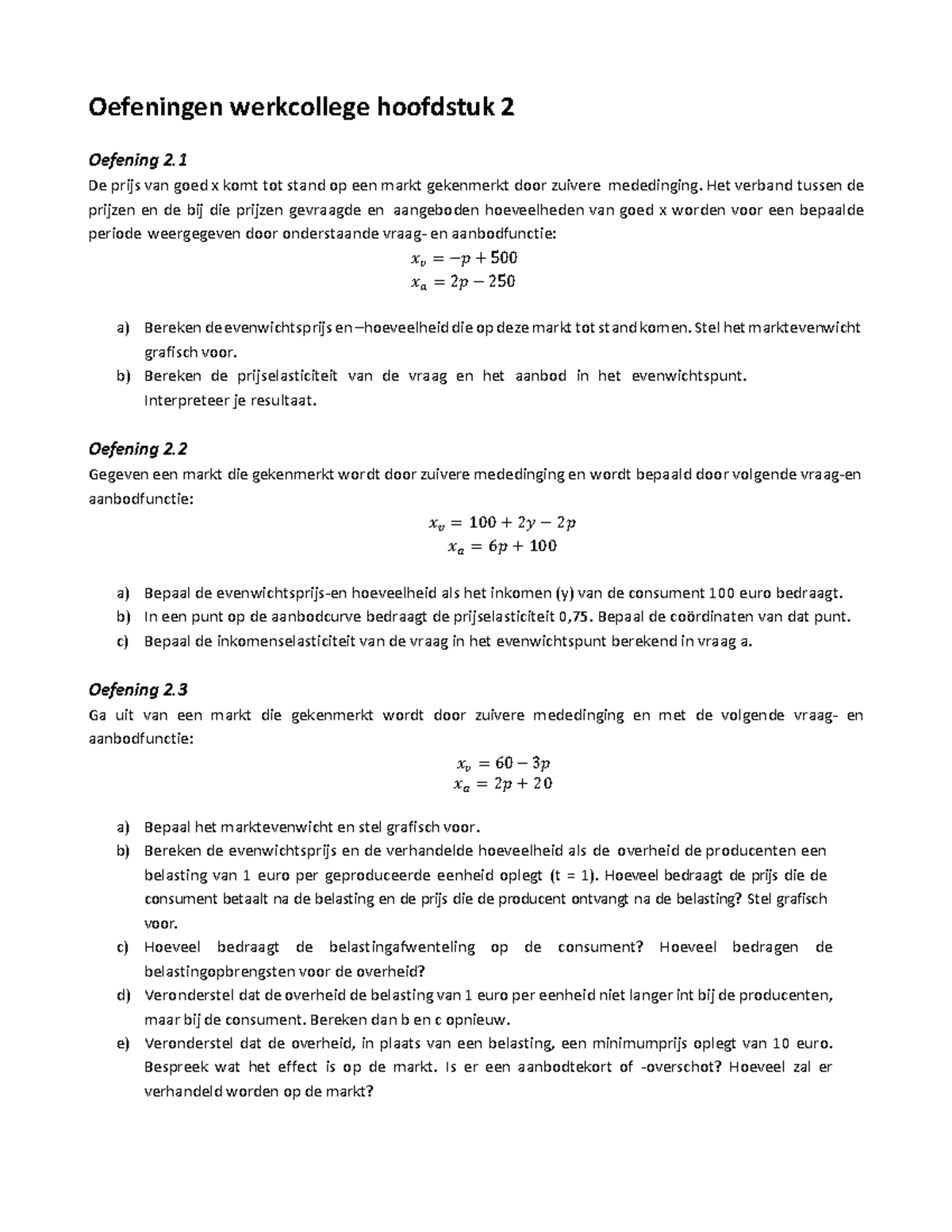 Oefeningen Werkcollege H2 - Oefeningen Werkcollege Hoofdstuk 2 Oefening ...