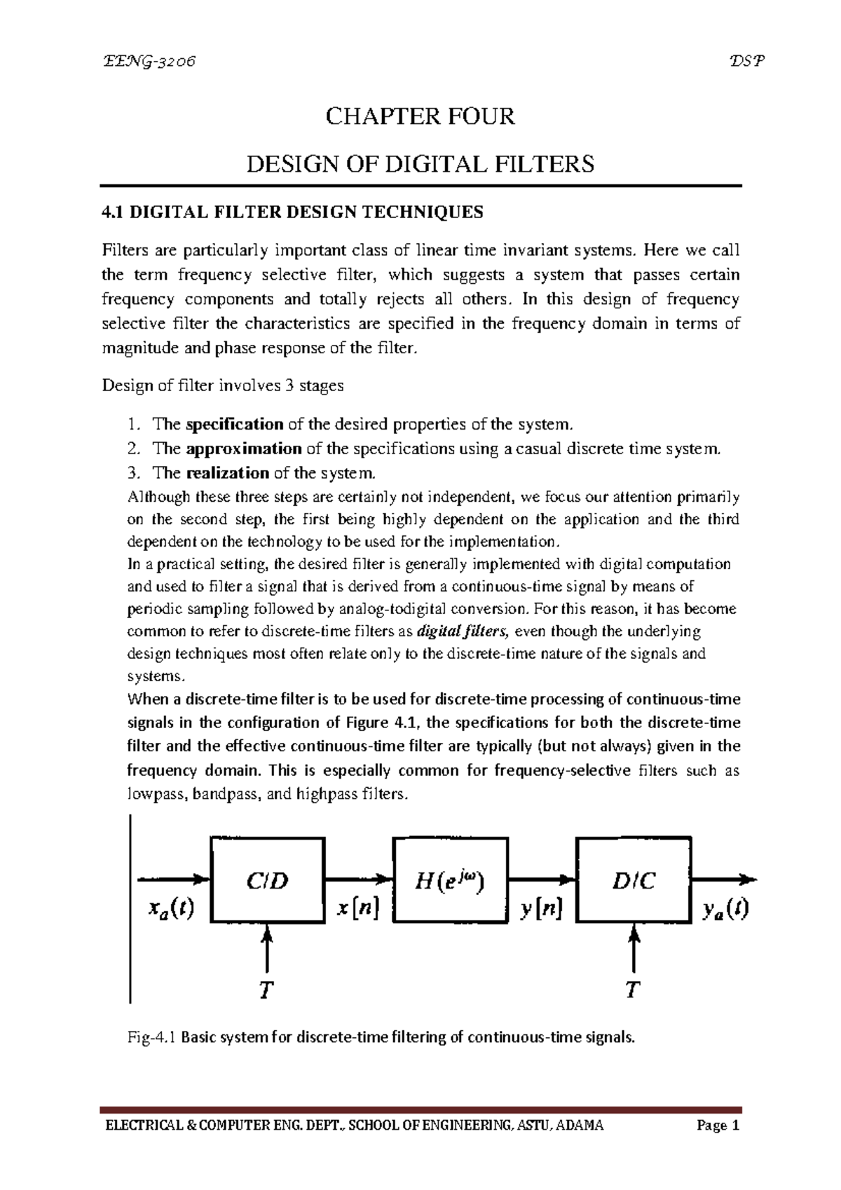 Chapter FOUR DSP - CHAPTER FOUR DESIGN OF DIGITAL FILTERS 4 DIGITAL ...