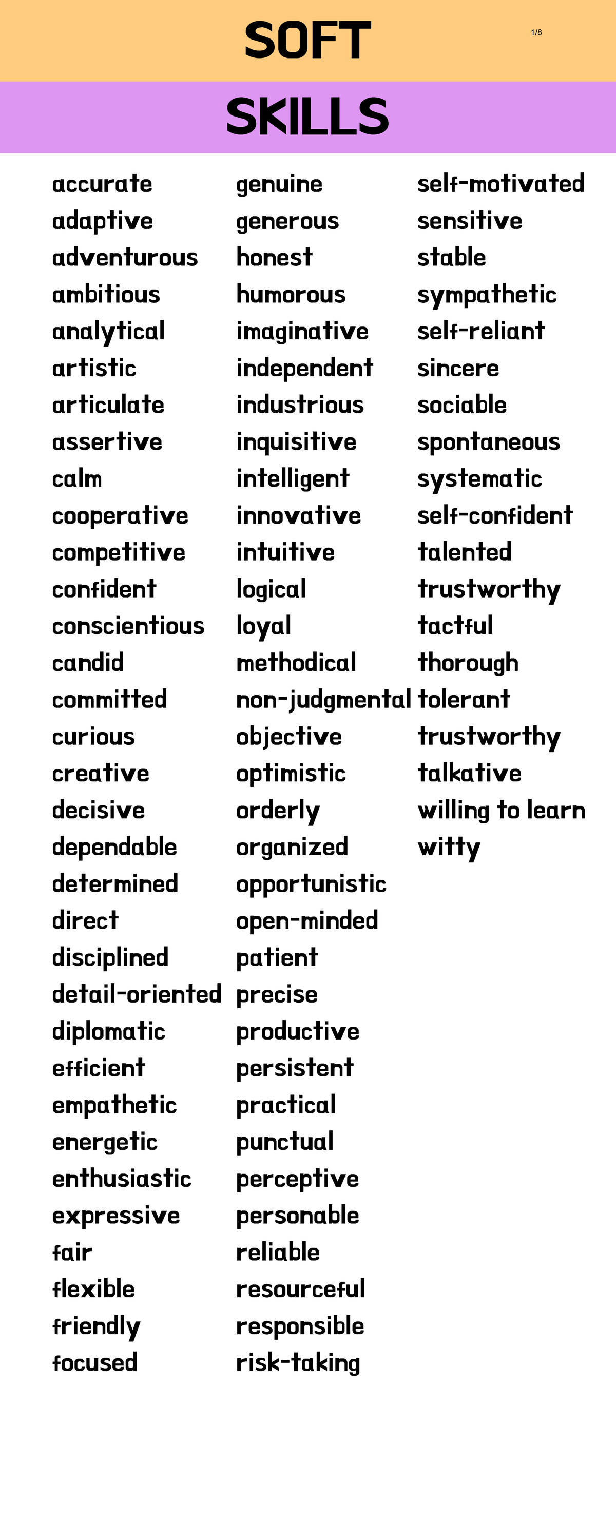 Personal Skills SOFT SKILLS accurate adaptive adventurous ambitious