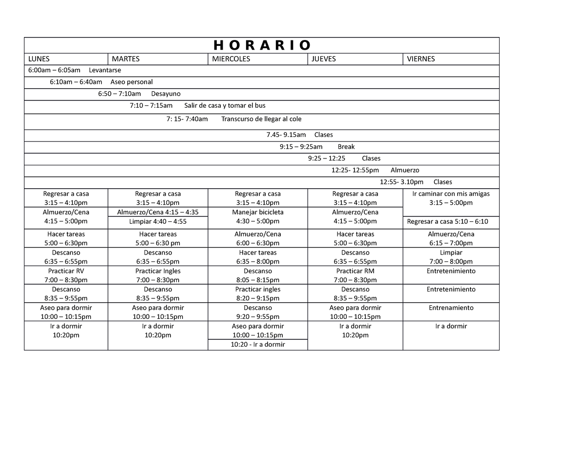 Horario B2023 - H O R A R I O LUNES MARTES MIERCOLES JUEVES VIERNES 6 ...