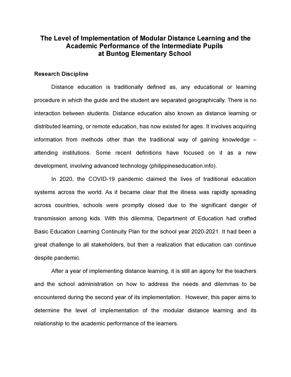 modular distance learning thesis pdf