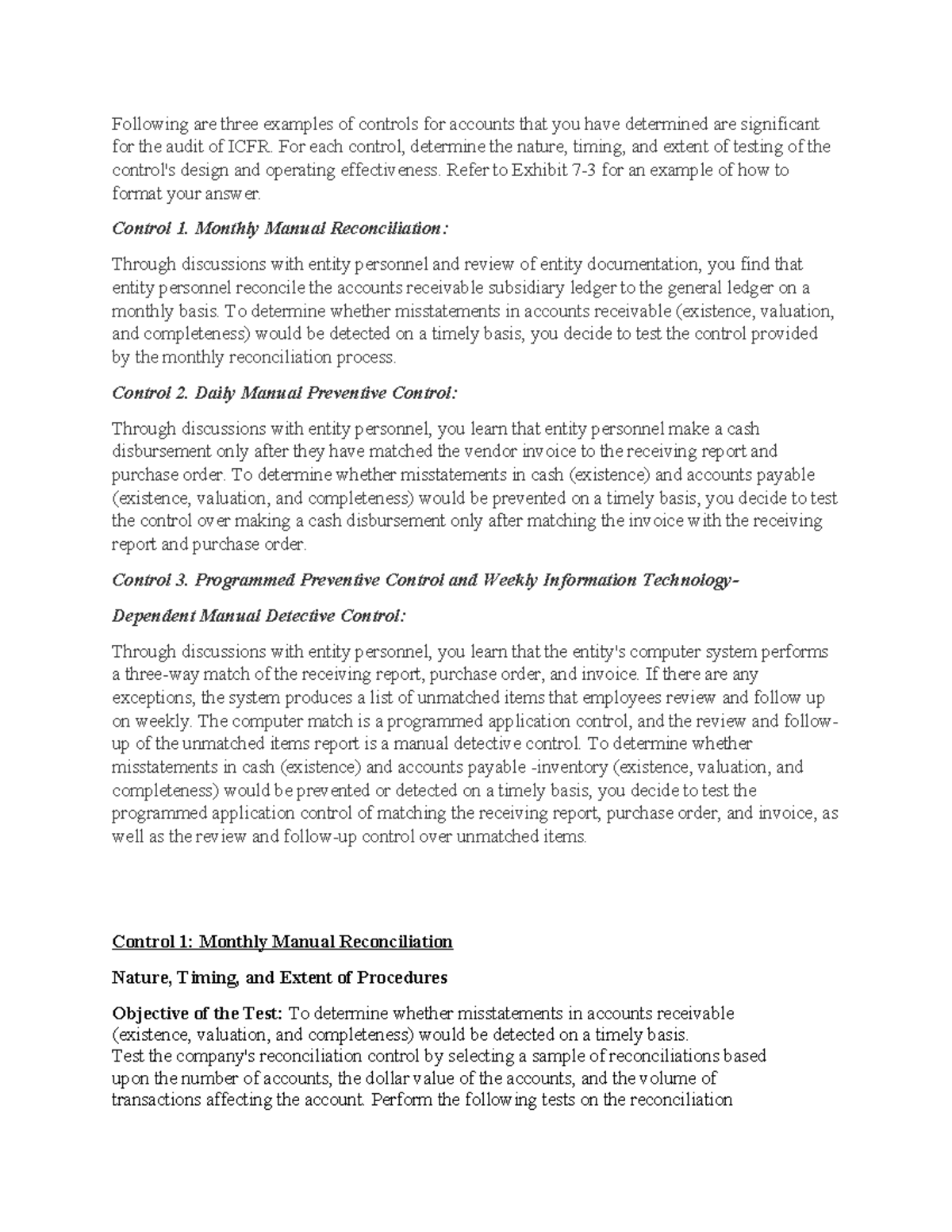 Advance Auditing Chapter 7 Homework - Following are three examples of ...