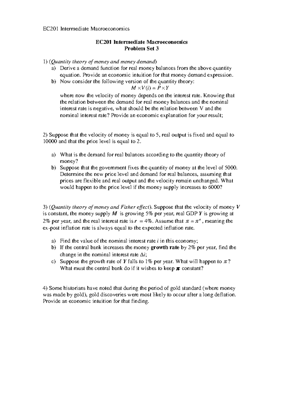 EC201 lecture notes Class 3 - EC201 Intermediate Macroeconomics EC201 ...