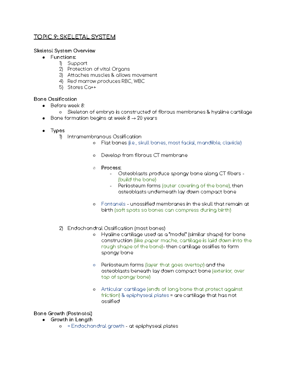 Phys Master Final - TOPIC 9: SKELETAL SYSTEM Skeletal System Overview ...