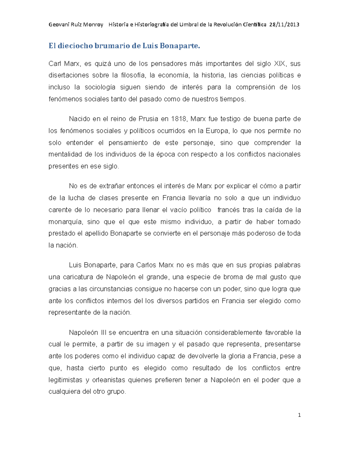 Informe Brumario De Luis Bonaparte De Carl Marx El Dieciocho Brumario De Luis Bonaparte Carl Studocu
