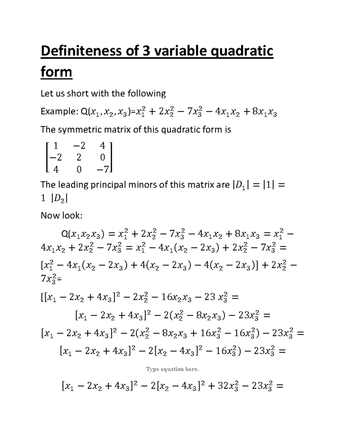 Chap 5 definiteness of 3 variable quadratic form Definiteness of 3