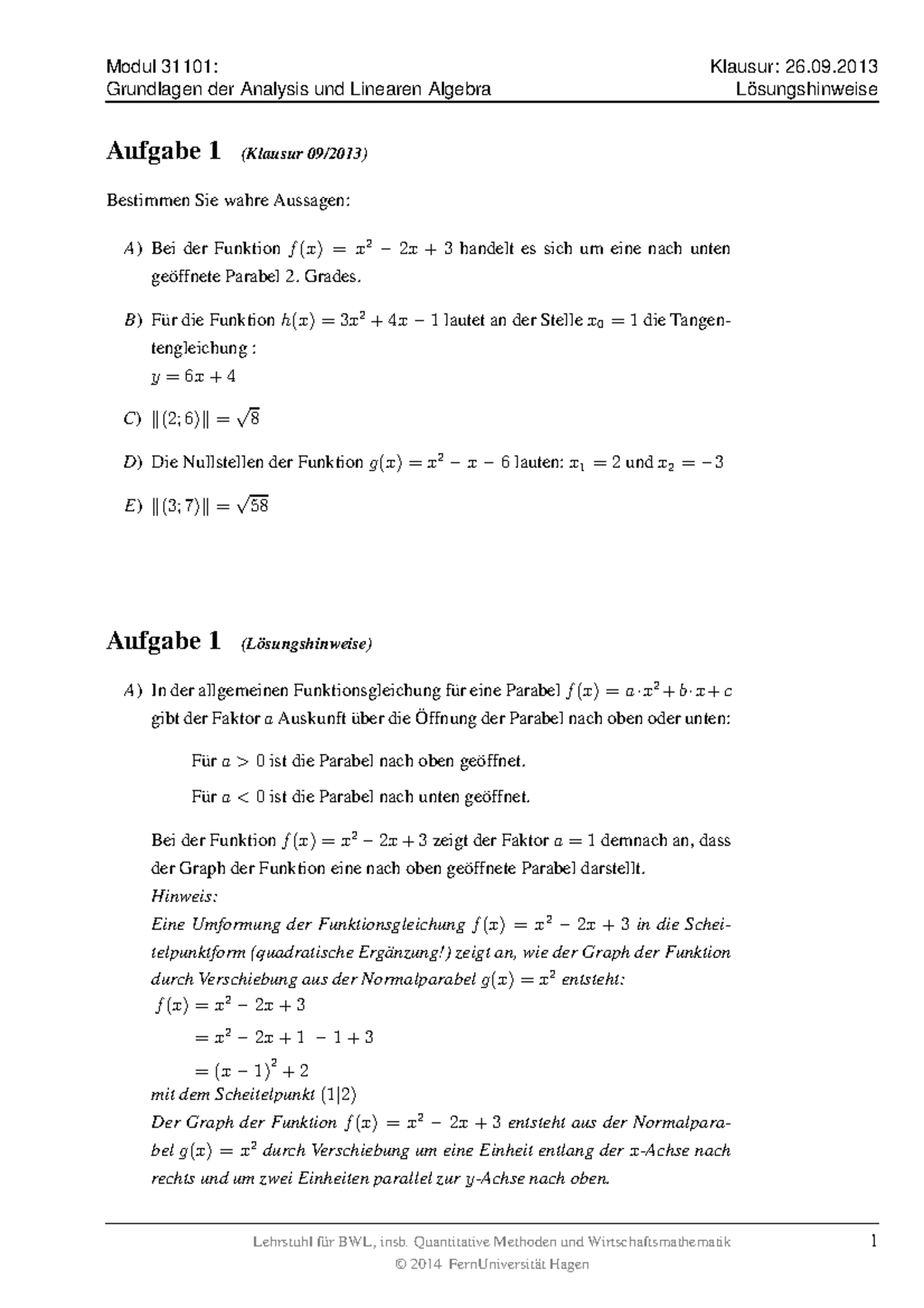 Lösung Klausur September 13 - Grundlagen Der Analysis Und Linearen ...