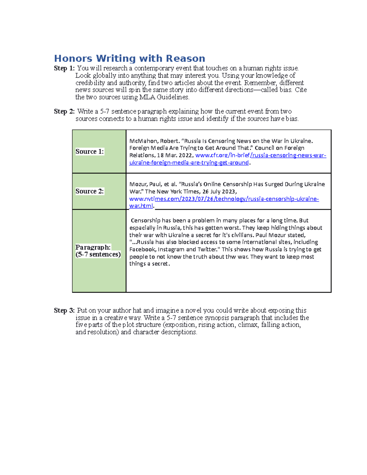Asher Hudock Honors Writing with Reason Assignment - Honors Writing ...