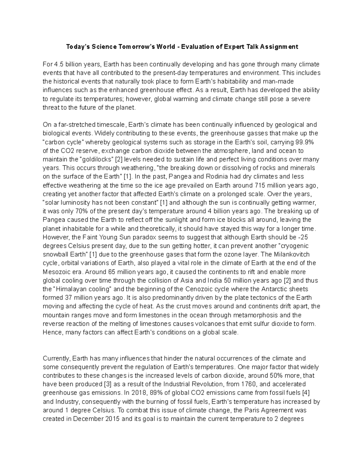 Essay TSTW Today’s Science Tomorrow’s World Evaluation of Expert Talk Assignment For 4