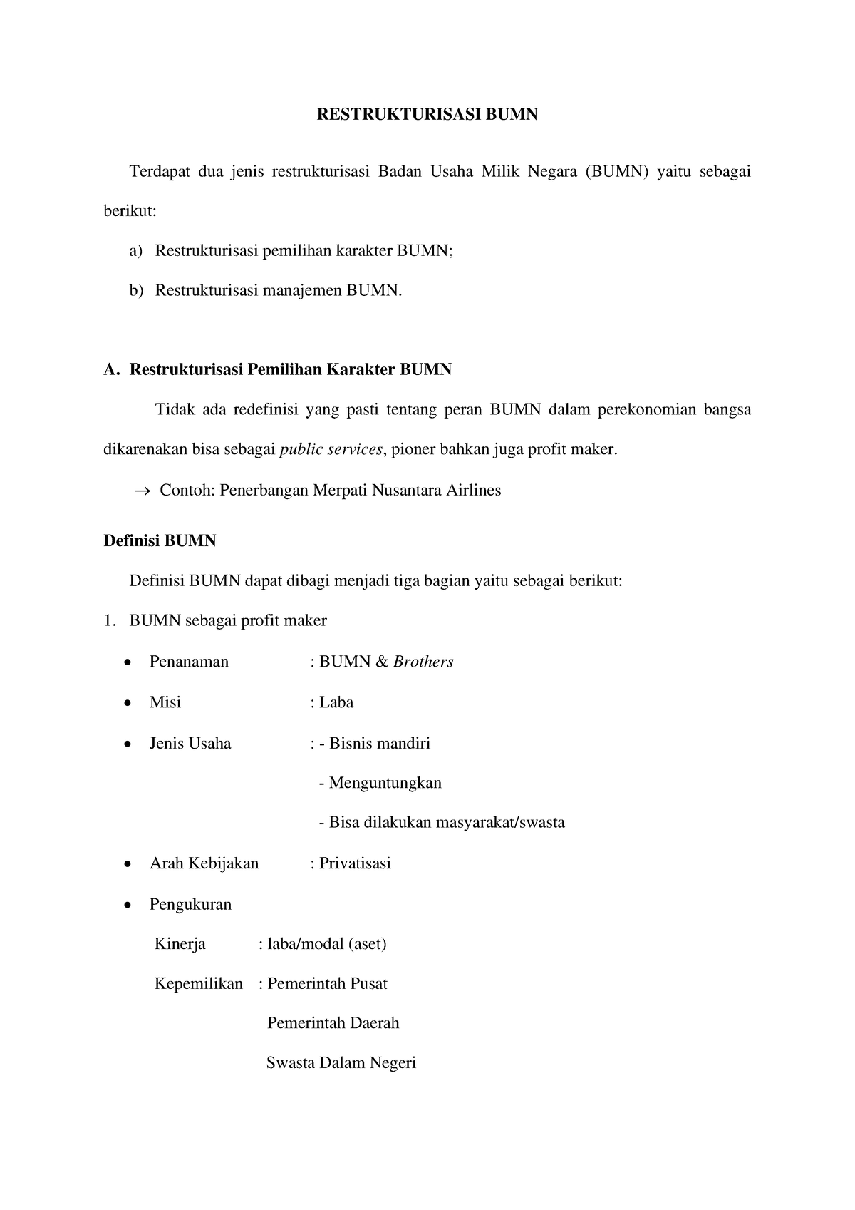 Restrukturisasi BUMN - RESTRUKTURISASI BUMN Terdapat Dua Jenis ...