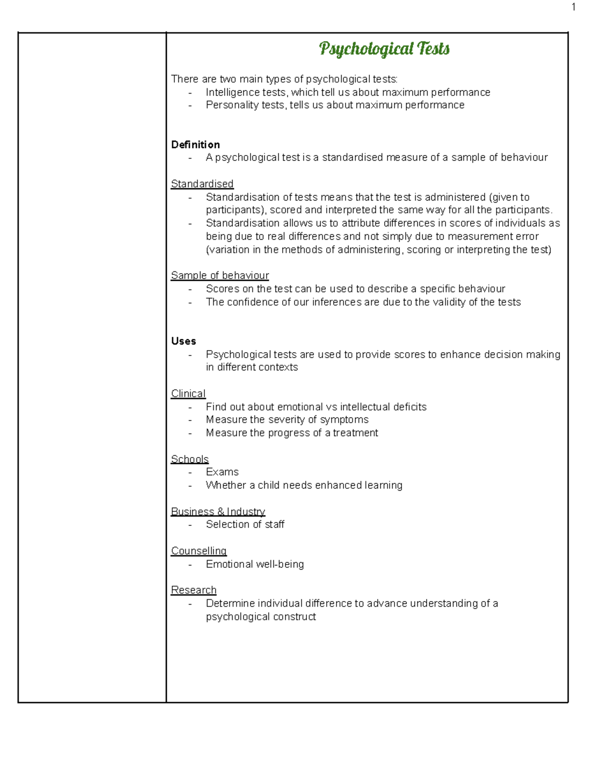 Types of Psychological tests & history - Psychologica Test There are ...