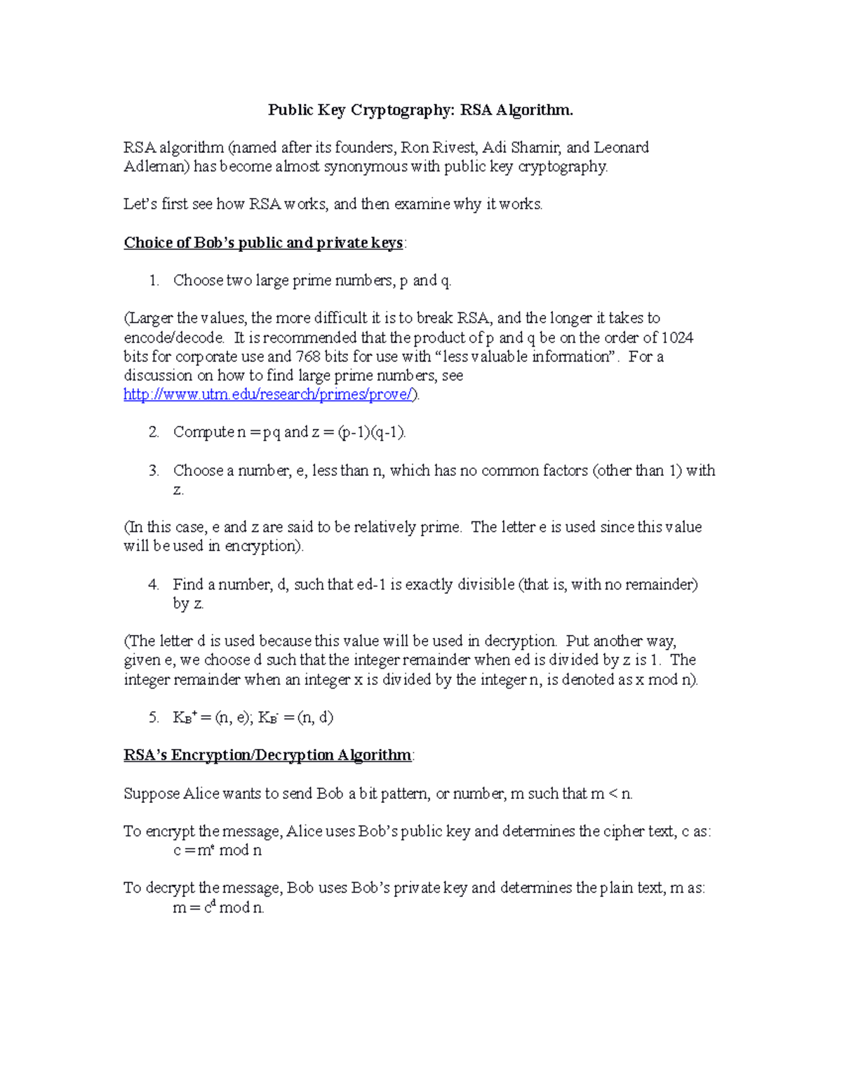 RSA Algorithm and Example - Public Key Cryptography: RSA Algorithm. RSA ...