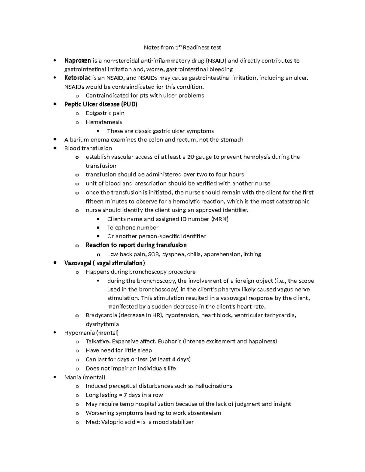 Notes from 1st Readiness test - Notes from 1st Readiness test Naproxen ...