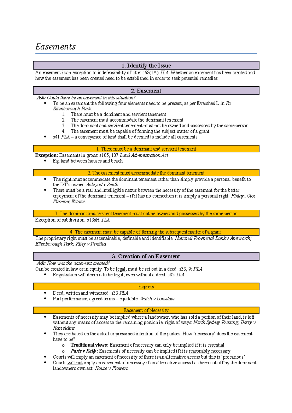 Easements Template - Easements 1. Identify The Issue An Easement Is An ...