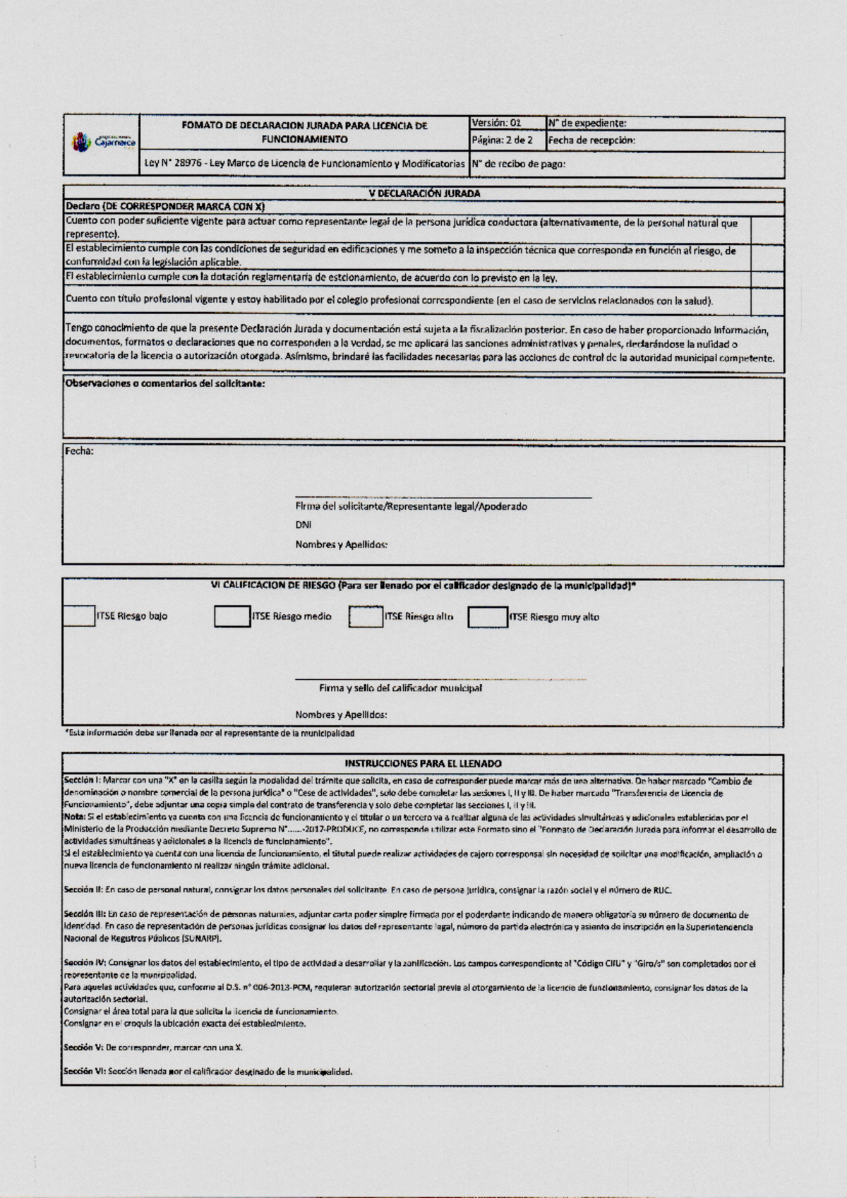 Declaracion Jurada Municipalidad Provincial Cajamarca 2019 - FOMATO DE ...