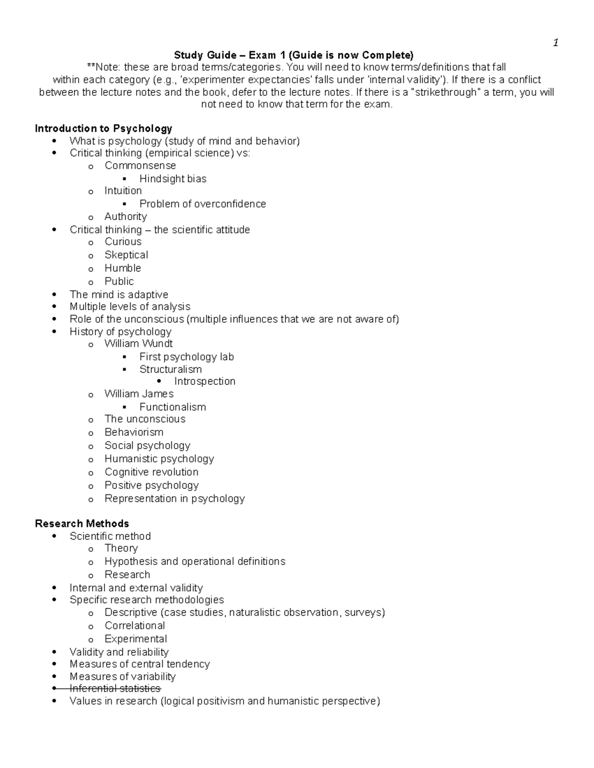 Study Guide - Exam 1 - Study Guide – Exam 1 (Guide is now Complete ...