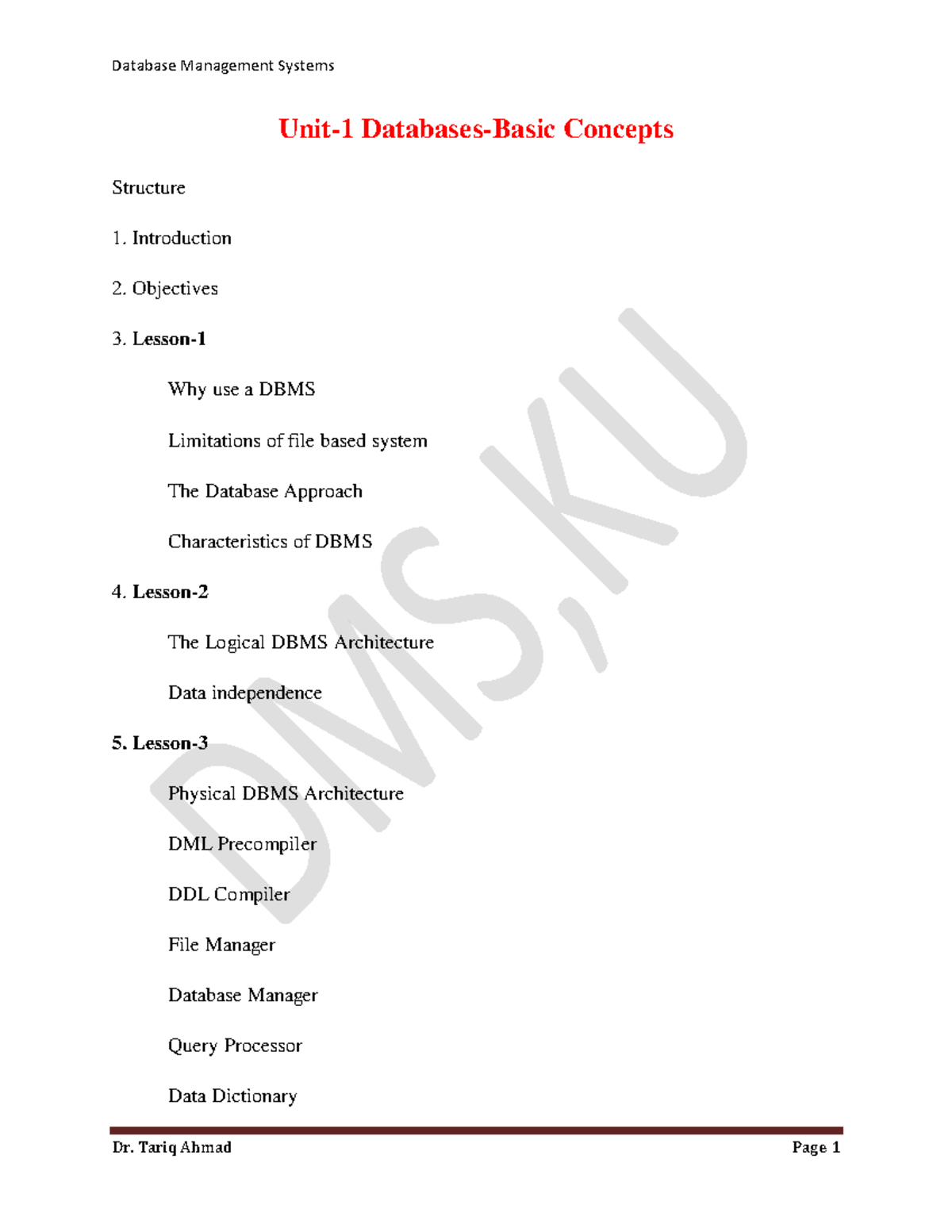 DBMS-Module-1 - Unit-1 Databases-Basic Concepts Structure Introduction ...