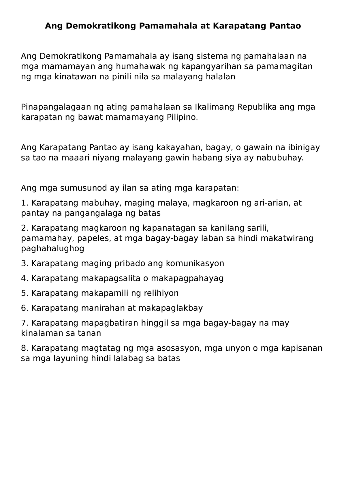 Ang Demokratikong Pamamahala At Karapatang Pantao - Ang Karapatang ...