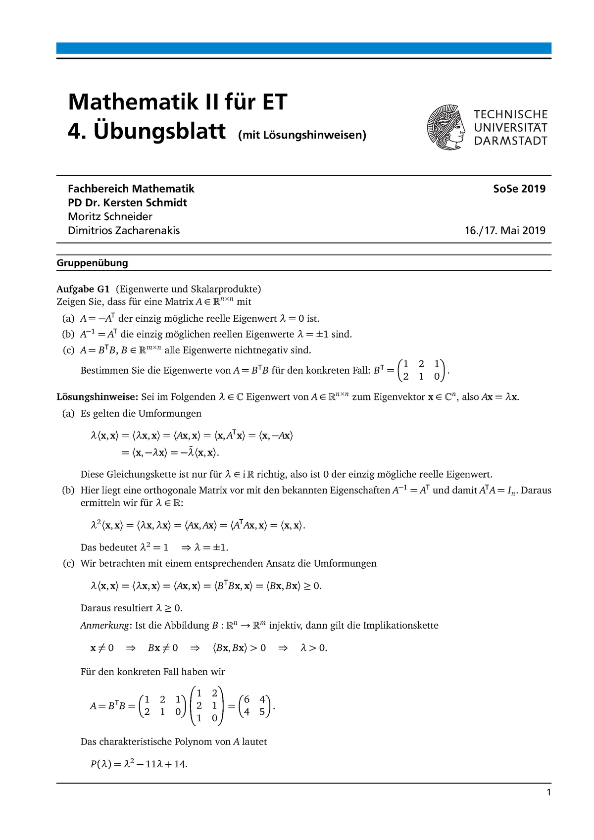 Uebungsblatt-04 Loesungen - Mathematik II Für ET 4. Übungsblatt (mit ...