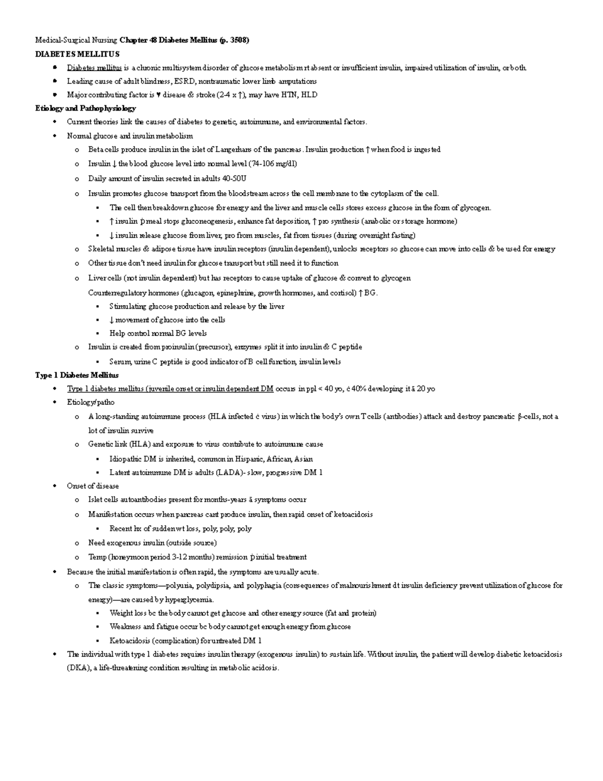 N480 ch 48 notes - DM 1, DM 2, insulin, metformin, DKA, HHS - Medical ...