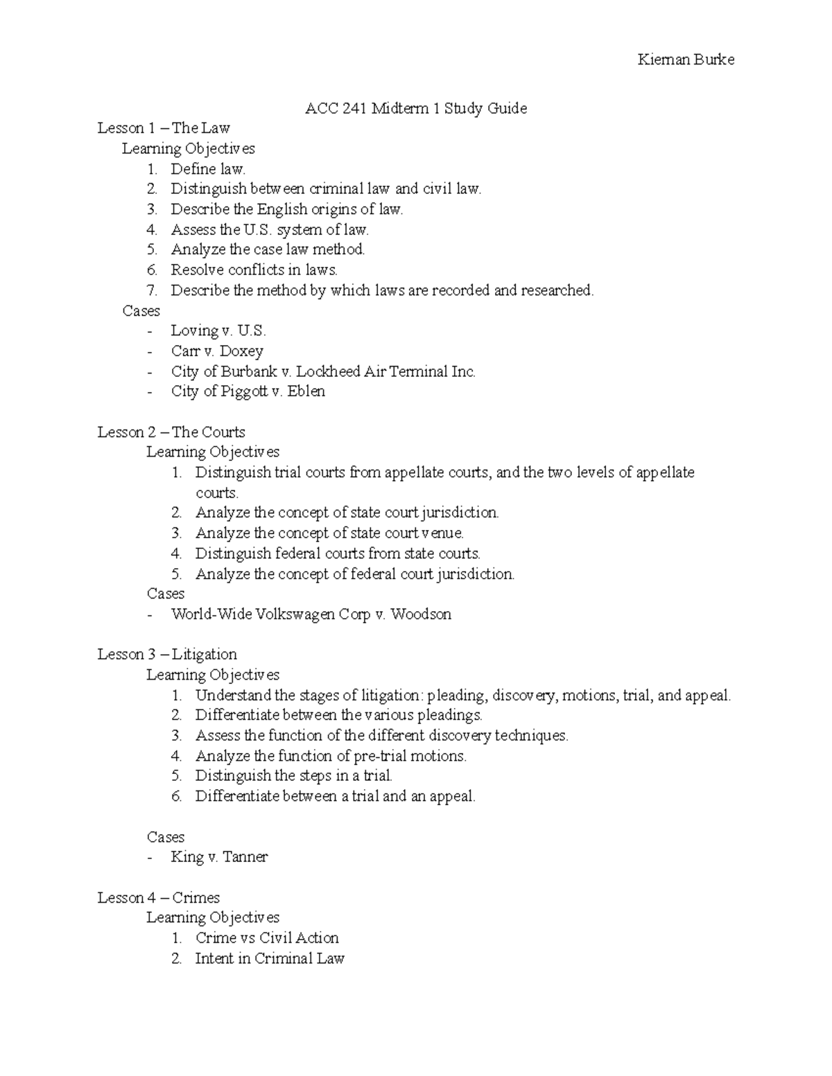 ACC 241 Midterm 1 Study Guide - Kiernan Burke ACC 241 Midterm 1 Study ...