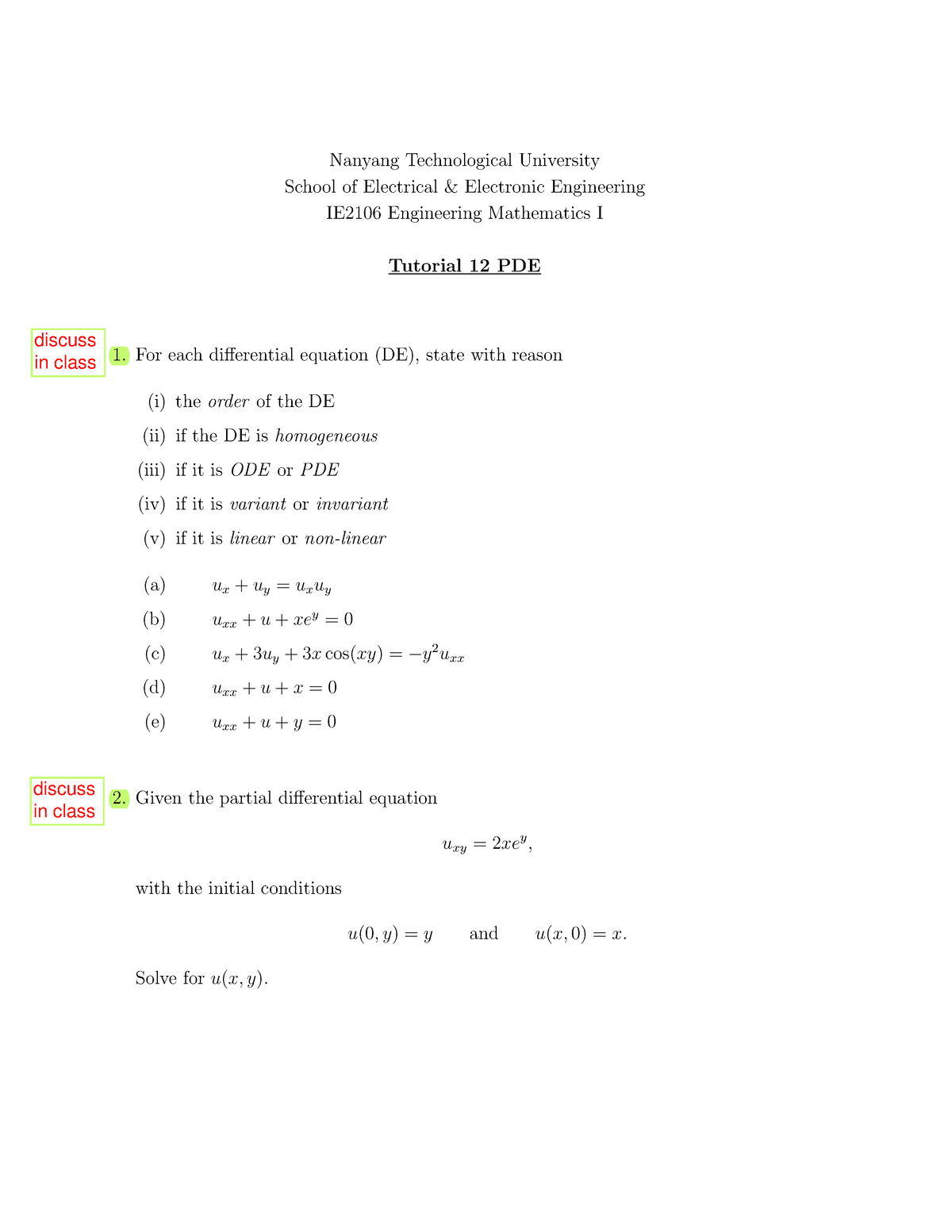 Tutorial 12 - Nanyang Technological University School Of Electrical ...