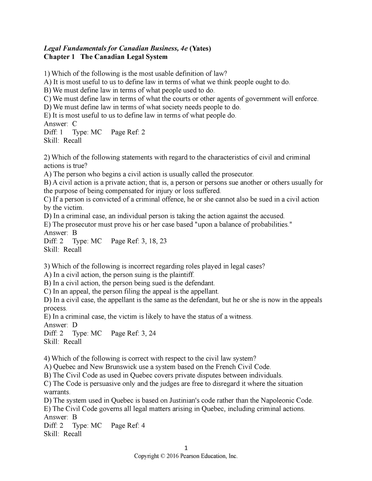 Business Law Chapter 1 Quiz Mid Term. - Legal Fundamentals For Canadian ...