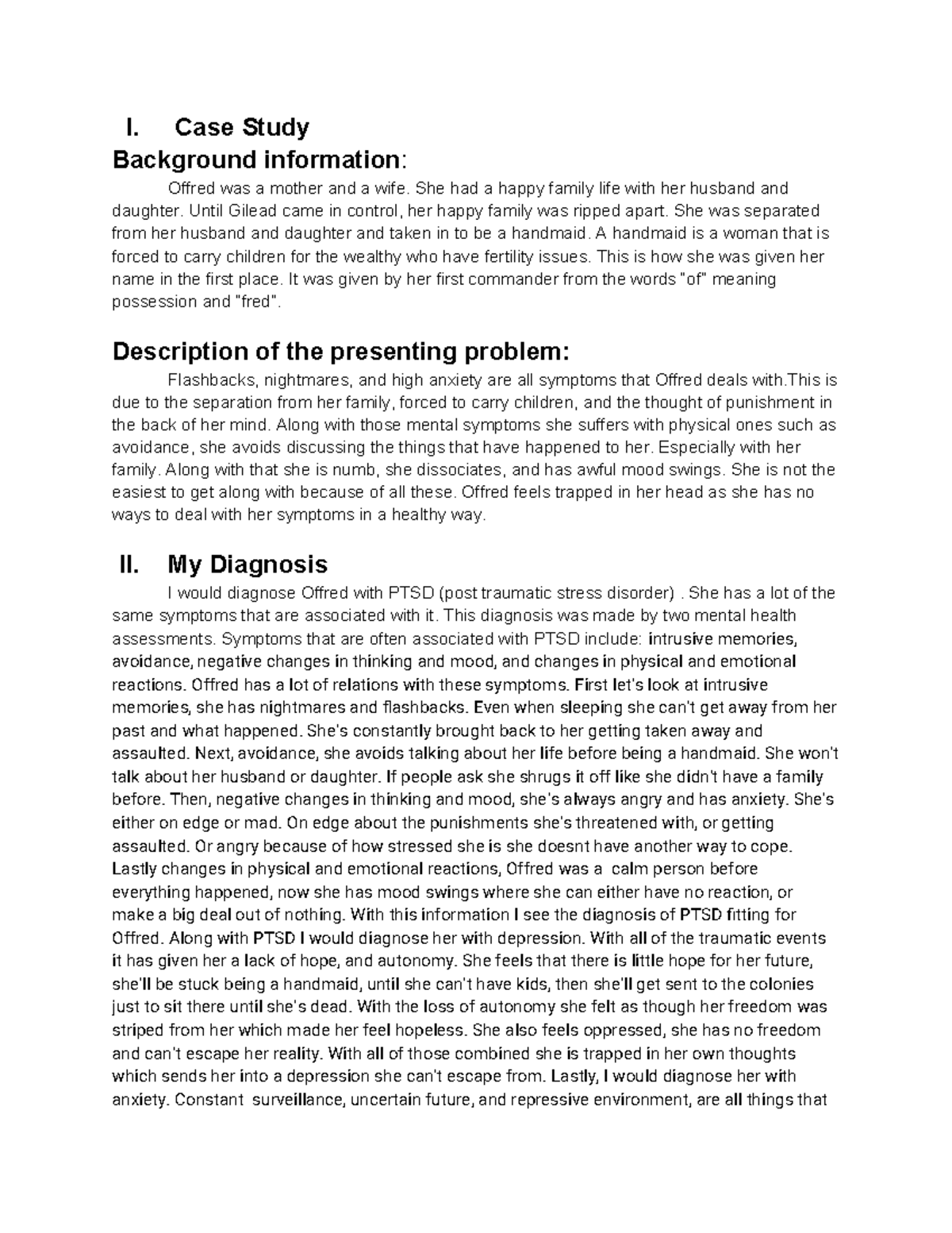 Q3 project - offred from hanimaids tale - I. Case Study Background ...