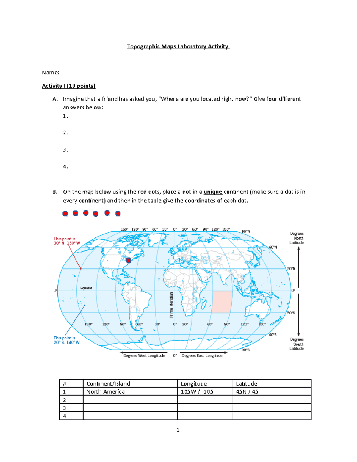 Topographic Maps Lab Activity - Topographic Maps Laboratory Activity ...