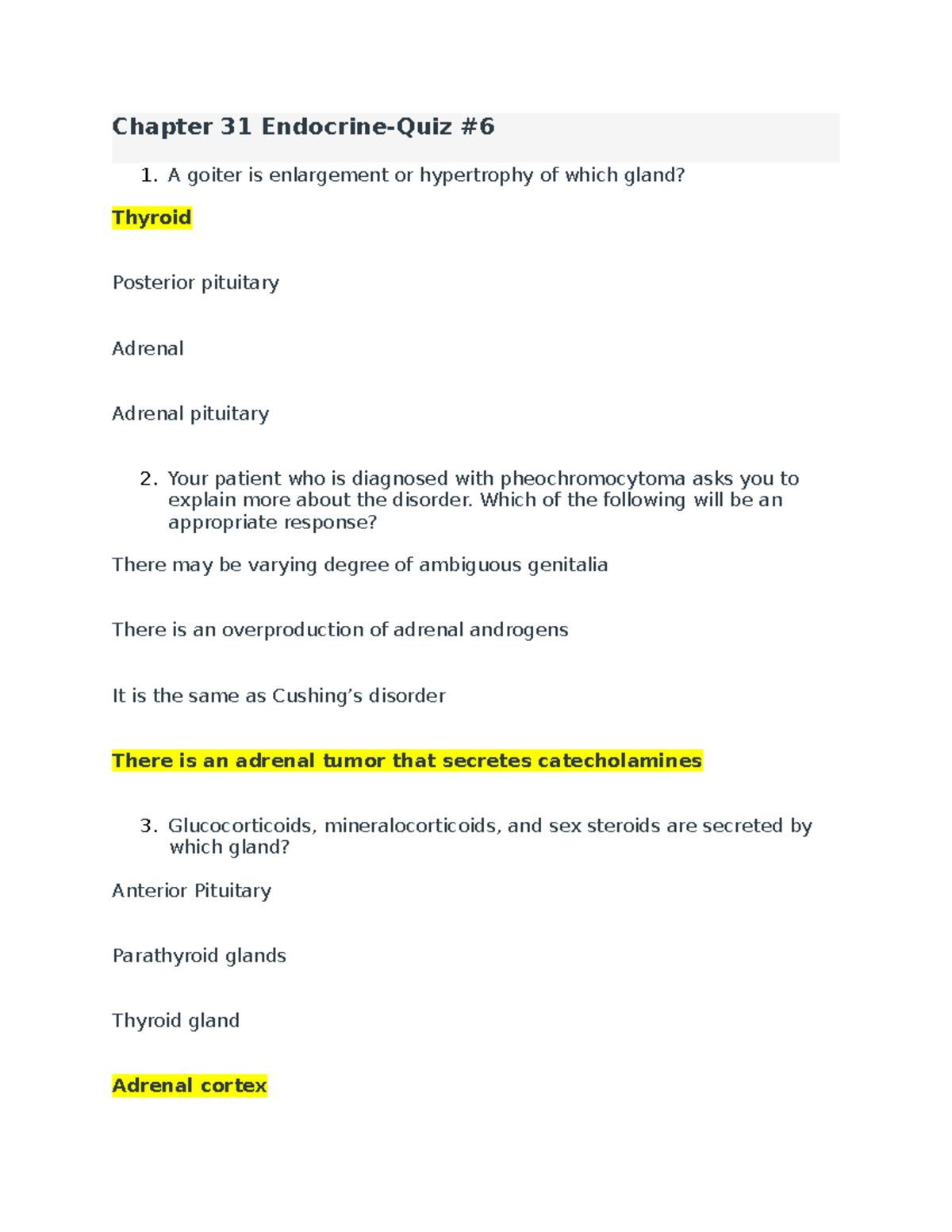 Chapter 31 Endocrine-Quiz #6 - Chapter 31 Endocrine-Quiz A Goiter Is ...