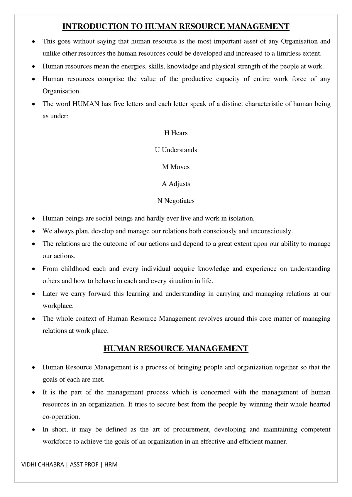 HRM Unit-1 - NOTES ON HRM UNIT-1 - INTRODUCTION TO HUMAN RESOURCE ...