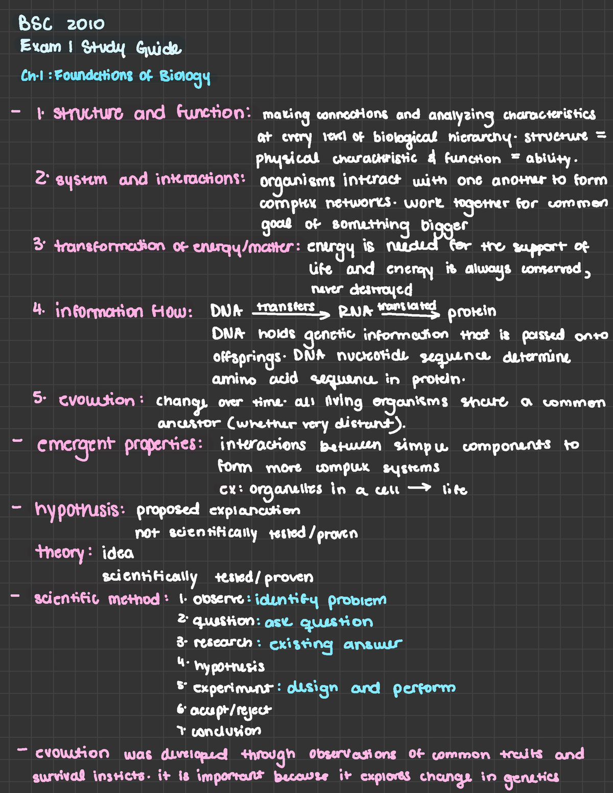 Exam 1 Study Guide - ExamI Study Guide Ch 1 : Foundationsof Biology 1 ...