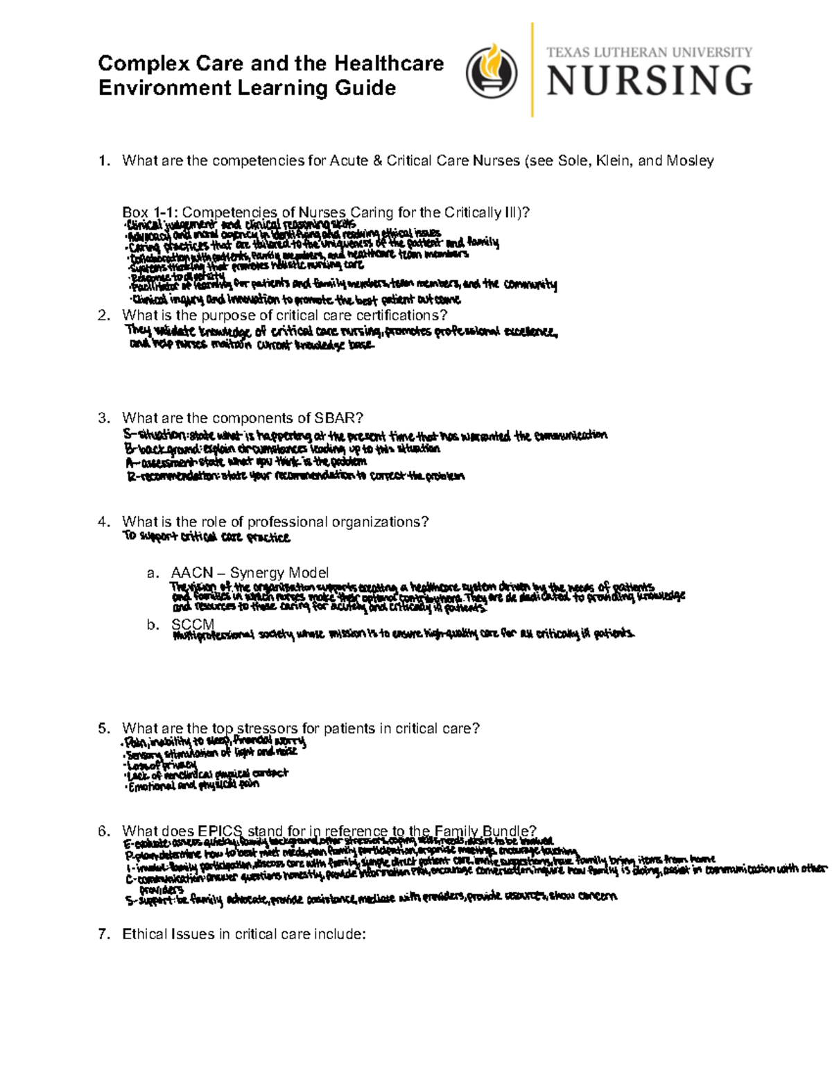 Week 1 Complex Care And The Healthcare Environment Learning Guide ...