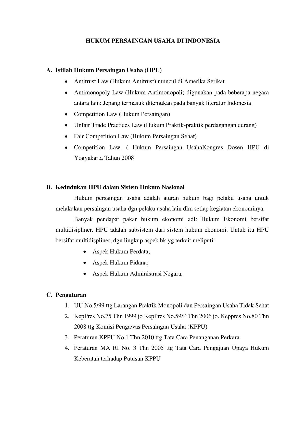 Kedudukan Hukum Persaingan Usaha Di Indonesia - HUKUM PERSAINGAN USAHA ...