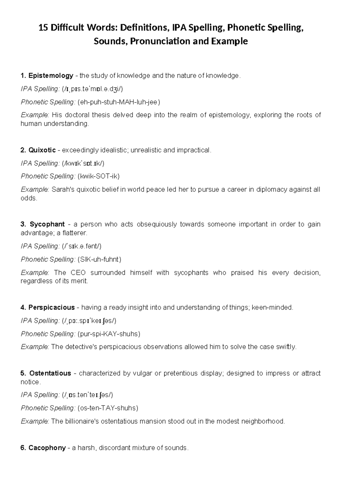 15 difficult words in Phonetic Spelling - 15 Difficult Words