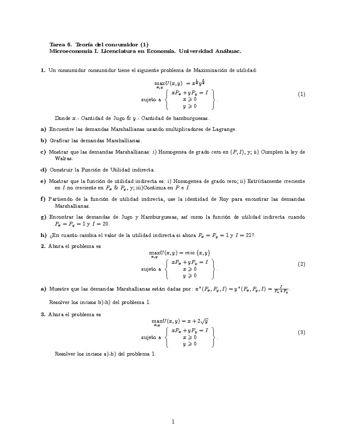 6. Tarea 6,Teoría Del Consumidor - Tarea 6. TeorÌa Del Consumidor (1 ...