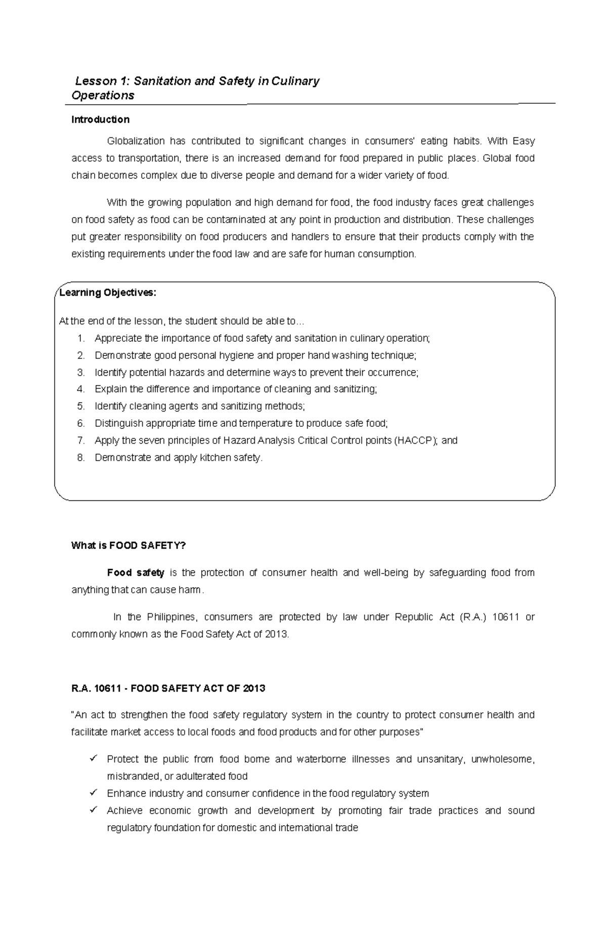 Prelim Kitchen - Copy - Learning Objectives: At the end of the lesson ...